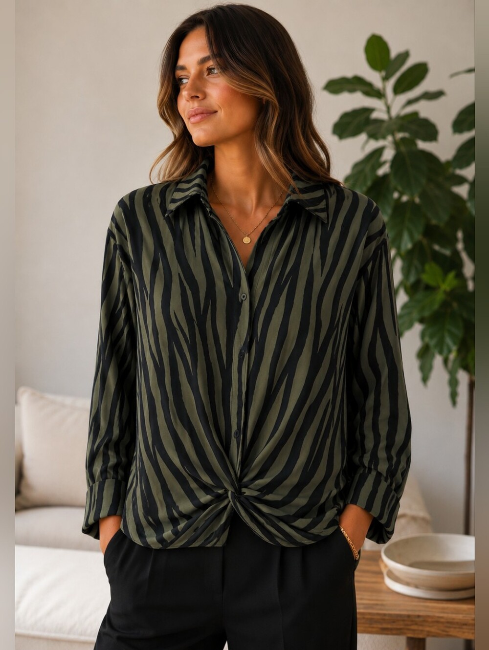 Luisa Cerano Zebra Print Button-Up Blouse 100% Viscose